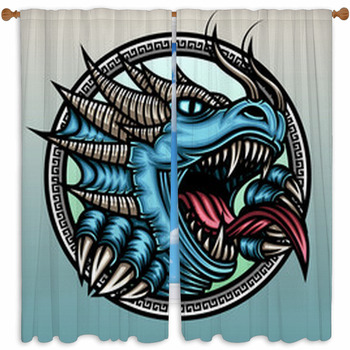 Angry Blue Dragon Custom Size Window Curtain