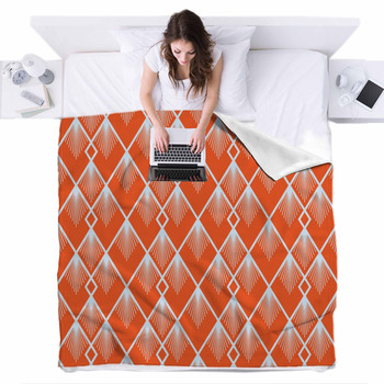 Geometric Triangle Comforter Cover,Orange Dark Grey Light Grey