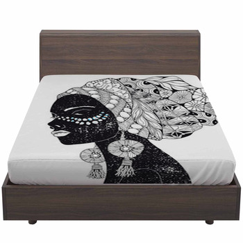 Beautiful African Woman Hand Drawn Black And Bed Sheet