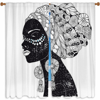 Beautiful African Woman Hand Custom Size Window Curtain