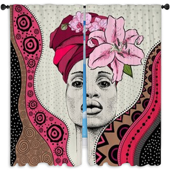 Beautiful African Woman In National Dress  Window Curtain