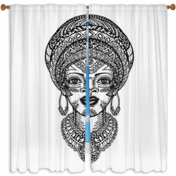 Beautiful African Woman In Custom Size Window Curtain