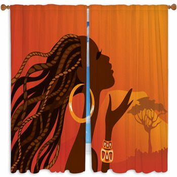 Beautiful Black Woman African  Custom Size Window Curtain