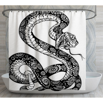 snake vintage style print serpent black and white 1800's Shower Curtain by  Luxorama