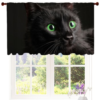 Christmas Cat Handmade Window Curtains, Cute Animal Pet Window Drapes, New Year Xmas order Hat Black Fashion 2 Panel Curtain Set