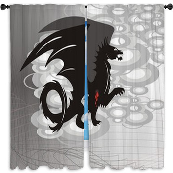 Black Dragon With Blood On An Abstract Window Curtain