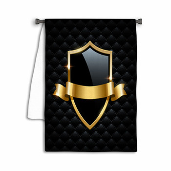 Black Glass Shield With Golden Frame And Golden Towel