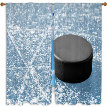 Black Hockey Puck On Ice Rink Custom Size Window Curtain