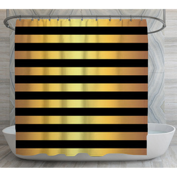 Black Lines On Gold Shower Curtain