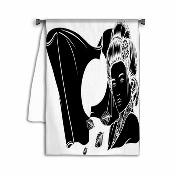 Black Silhouette Of Beautiful Geisha With Leaves Towel