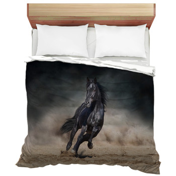 Black Stallion Run On Desert Dust Against Duvet Cover