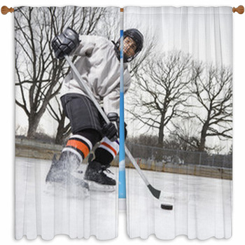 Boy In Ice Hockey Uniform Custom Size Window Curtain