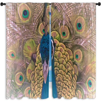 Blackout Window Curtain peacock feathers background illustration