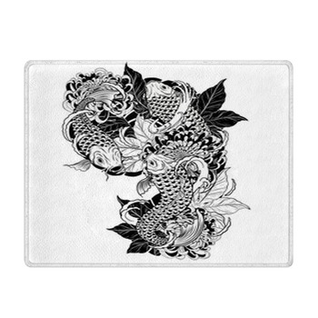 Carp Fish And Chrysanthemum Tattoo By Hand Bath Mat