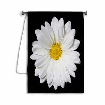 Chamomile Flower Over Black Background. Daisy. Towel