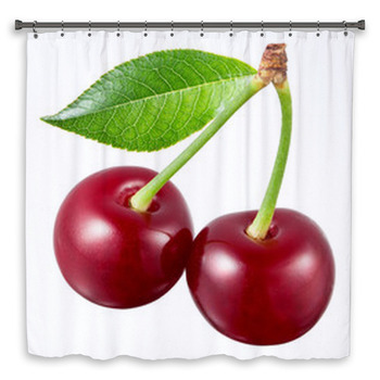 Red store Cherries Cherry Berries Fruit White Shower Curtain Bathroom Accessories