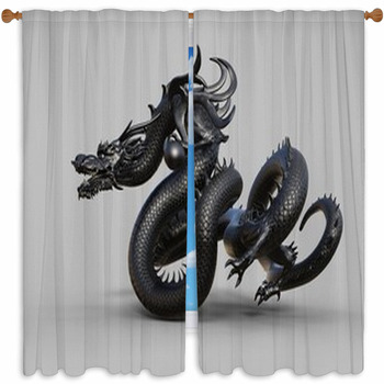 Chinese Monster Dragon Black Custom Size Window Curtain