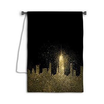 City Skyline Gold Glitter Art Concept Illustration Towel