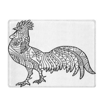 Color Me Folk Art Cockerel Doodle Bath Mat