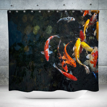 Abstract Fish Shower Curtain Japanese Art Bright-Coloured Koi Sea