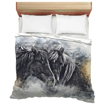 Colorful Horse Art Illustration Grunge Duvet Cover