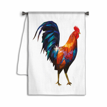 Colorful Polygonal Rooster On A White Background Towel