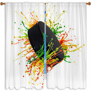 Colorful Splash With Hockey Custom Size Window Curtain
