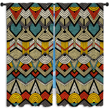 Colorful Vector Pattern In Tribal Style Window Curtain