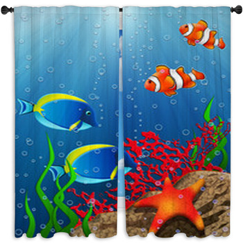 An Undersea Animal Shower Curtain, Red Sea Fish, Starfish, Scallop