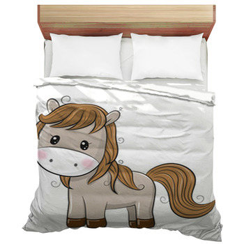 Cute Cartoon Horse On A White Background Duvet Cover