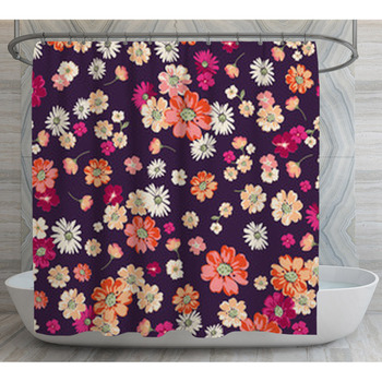 Cute Ditsy Floral On Deep Purple Seamless  Shower Curtain