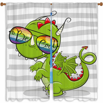 Cute Dragon With Sun Glasses Custom Size Window Curtain