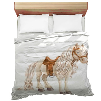 Cute Saddled Little Pony Horse Isolated On A Comforter