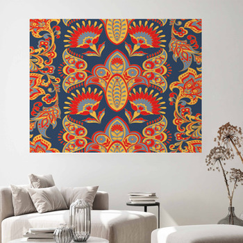 Colorful asian style floral pattern. Navy background floral tapestry.  paisley pattern with traditional indian style, design for decoration and  textiles Stock Illustration