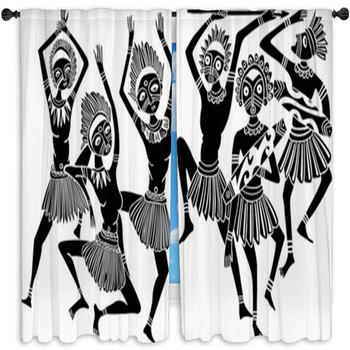 Dancing Wild African Native People With Window Curtain