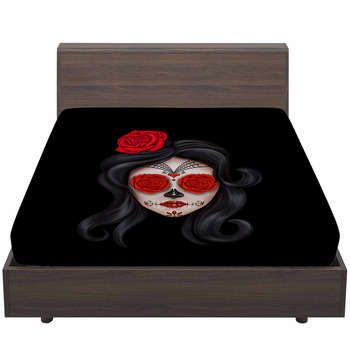 Sugar skull skeleton queen sheet set day of shops the dead dia de los muertos red