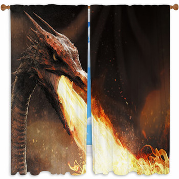 Dragon Spitting Fire Custom Size Window Curtain