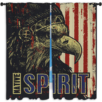Eagle In War Bonnet Vector Illustration Window Curtain