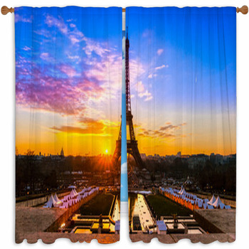 Eiffel Tower At Sunrise, Custom Size Window Curtain