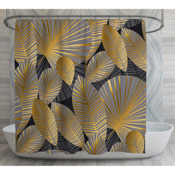 Elegant Gold Exotic Leaves Seamless Shower Curtain