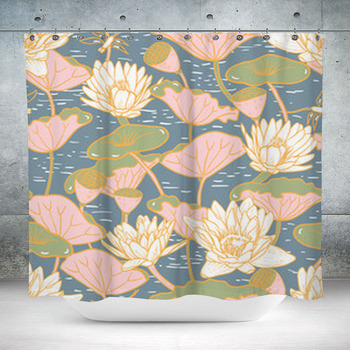 Elegant Water Lilies Nymphaea  Custom Size Shower Curtain