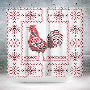 Embroidered Rooster On A Custom Size Shower Curtain