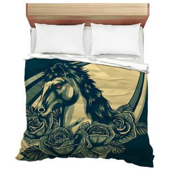 Embroidery Horse Head And Wild Roses Duvet Cover