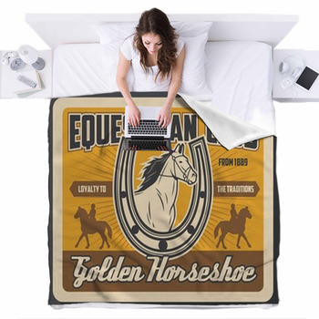 Equestrian Club Jockey Polo Horse Fleece Bed Cover