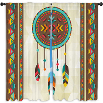 Ethnic Background With Dreamcatcher In Window Curtain