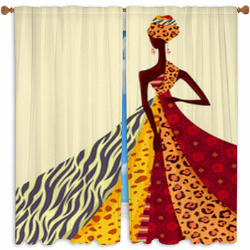 Fashion African Girl Textile Custom Size Window Curtain