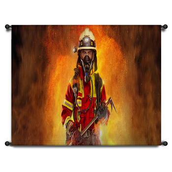 Fireman with Child canvas, Firefighter wall decor, Burning Illustration, Fire wall decor, Fireman wall hot art, Fire canvas, Firefighter print