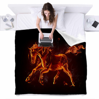 Fiery Horse Fleece Bed Cover