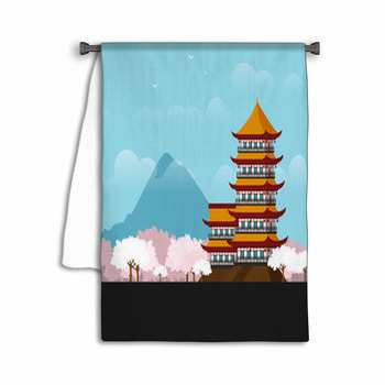 Flat Design Landscape Of Japan Illustration Vector Towel