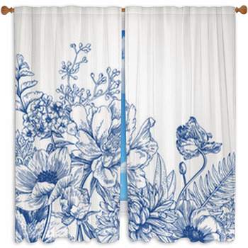 Blue floral Window Curtains & Drapes, Block Out